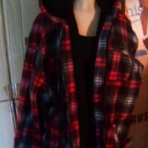 Flannel jacket with hood.